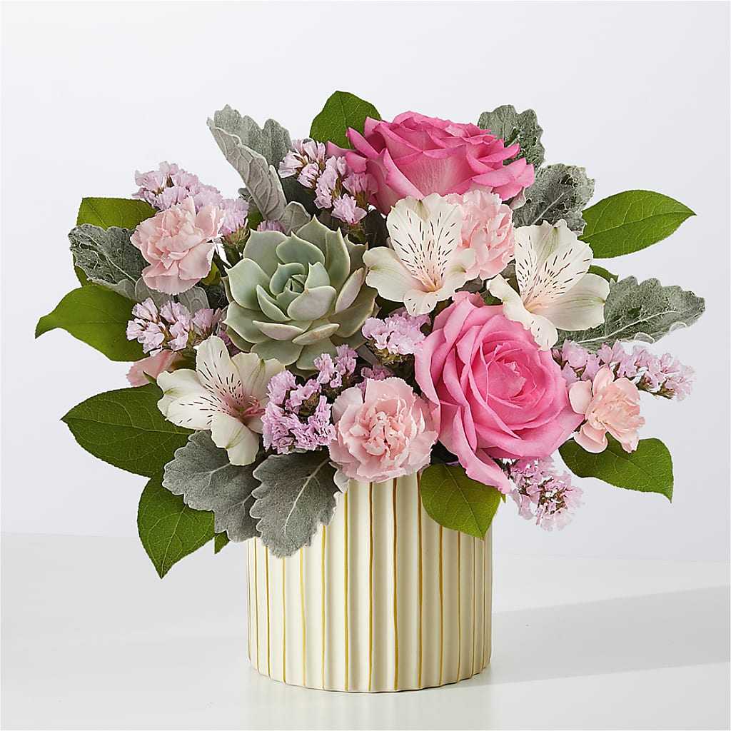 Dusty Rose Bouquet with Ivory Vase – Ashland Floral Gardens Llc, Ashland OH