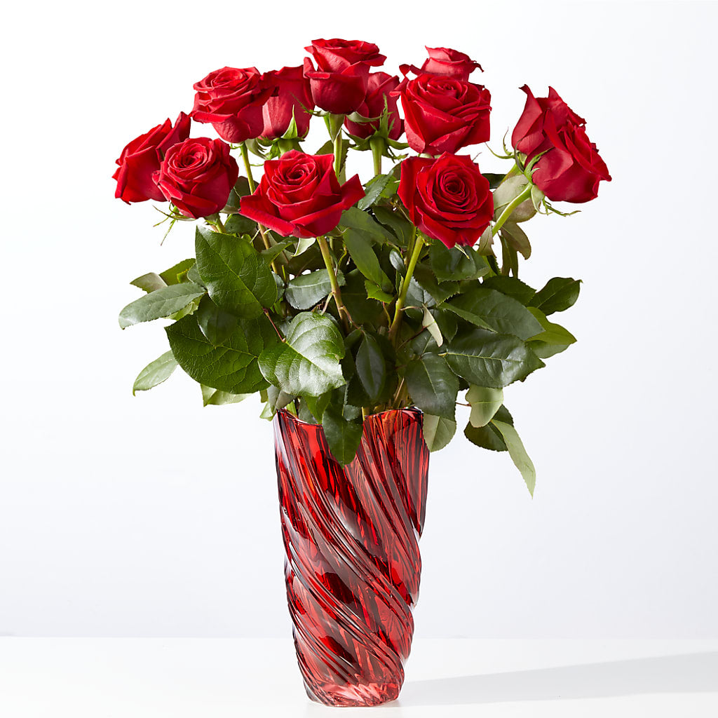 Classic Love Red Rose Bouquet with Luxe Swirl Vase – Ashland Floral Gardens Llc, Ashland OH